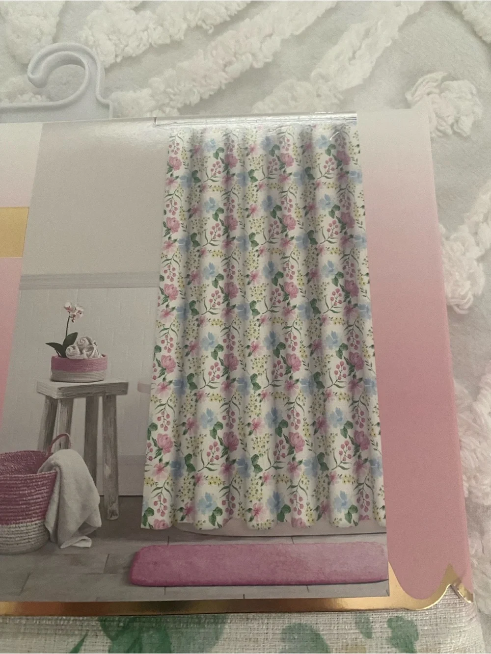 Natural Linen Blend Floral Shower Curtain - ColorDrift, Pink Floral.